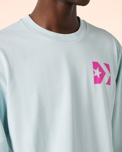 Converse Wordmark Long Sleeve Férfi Pólók Kék | TUXFWSV-HU